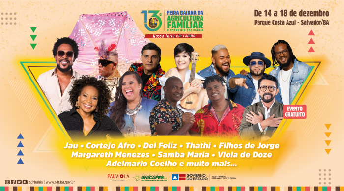 Cortejo Afro e o cantor Jau abrem a programação musical da 13ª Feira Baiana da Agricultura Familiar