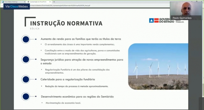 Instrução normativa para regularização fundiária de áreas com potencial eólico é apresentada em seminário virtual