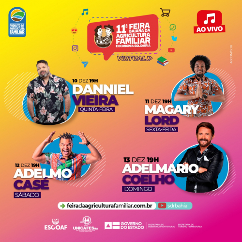 Lives de artistas e Cozinha Show voltam à programação da Feira Baiana da Agricultura Familiar nesta quinta