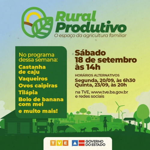 Castanha de caju, vaqueiros, ovos caipiras, tilápia e bolo de banana com mel no Rural Produtivo na TVE