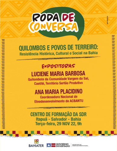 Bahiater realiza Roda de Conversa Quilombos e Povos de Terreiro: Resistência Histórica, Cultural e Social na Bahia, em Salvador