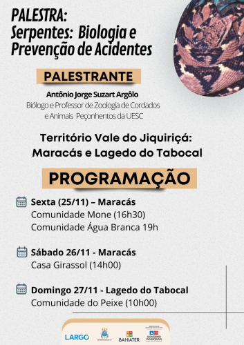 Bahiater e UESC promovem palestra “Serpentes: Biologia e Prevenção de Acidentes” no Vale do Jiquiriçá