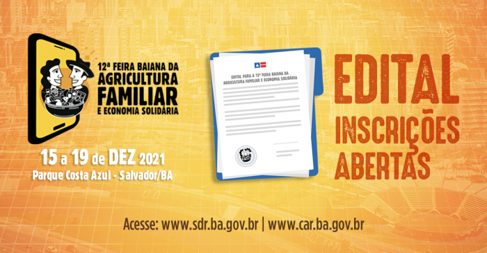 Abertas as inscrições para a 12ª Feira Baiana da Agricultura Familiar e Economia Solidária