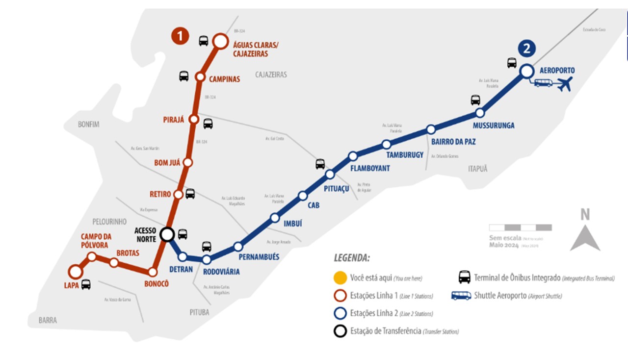 Mapa do Sistema Metroviário Salvador-Lauro de Freitas