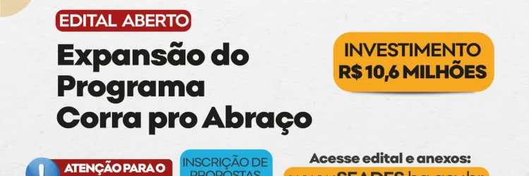 Edital de expansão do Corra pro Abraço tem inscrições prorrogadas