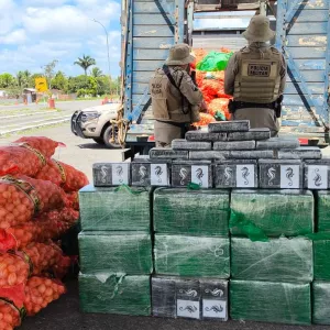 Policiais militares estão a frente do material apreendido