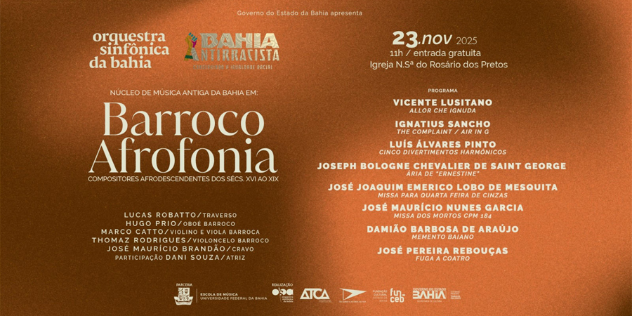 Núcleo de Música Antiga da Bahia faz apresentação gratuita com obras de compositores afrodescendentes