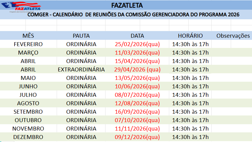 fazatleta 2026 calendário