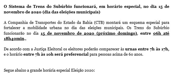 Esquema Trens do Suburbio eleições 2020